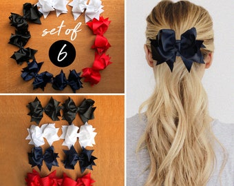 SET OF 6 Bow Hair Clips, Adorable Ribbon Bow Hair Clips, Back To School Hair Clip, Wavy Hair Clip, Large Bow Hair Clip, Fast Shipping