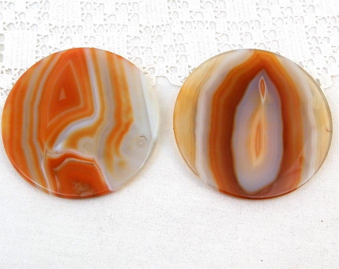 Vintage 6 Round Onyx / Agate Orange and White Polished Stone Drinks Coasters with Stacking Rack, Retro Home Interior, Entertaining, Barware Vintage 6 Round Onyx / Agate Orange and White Polished Stone Drinks Coasters with Stacking Rack, Retro Home Interior, Entertaining, Barware