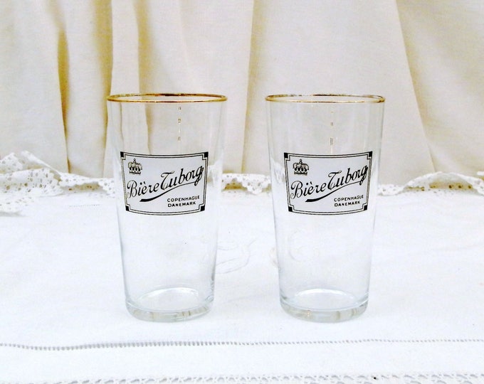 2 Vintage Tuborg Beer Glasses with Gold Rim 25 cl from France, Pair Retro Danish Beer Glass, Biere Tuborg Copenhagen Denmark, Brewania 2 Vintage Tuborg Beer Glasses with Gold Rim 25 cl from France, Pair Retro Danish Beer Glass, Biere Tuborg Copenhagen Denmark, Brewania