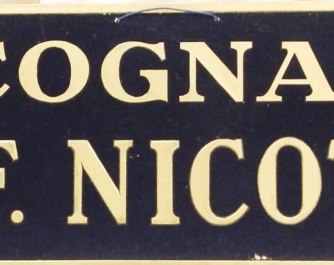 Vintage 1940s Blue and White Cognac Promotional Sign from France Cognac F Nicot, French Publicity Advertising Barmania