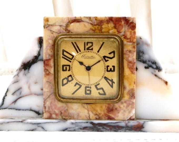 Antique Working Art Deco 1930s Marble Stone Wind Up Mechanical Alarm Clock Clairetta, French Bedside Old Clock 30s, Brocante Paris Decor
