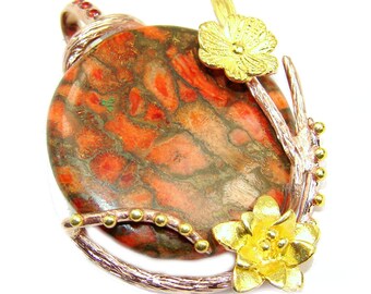 Turquoise, Garnet Sterling Silver Pendant - weight 16.90g - dim L- 1 7 8, W- 1 3 8, T- 3 8 inch - code 29-lip-16-24