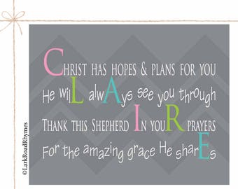 Baptism Gift Girl Graduation Gift Christening Gifts Christian Confirmation Gift Baby Dedication Gift For Goddaughter Poem 8x10 Claire