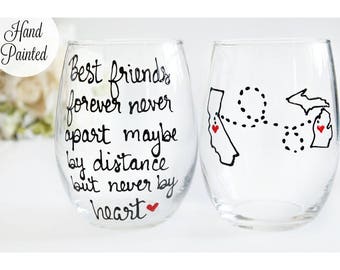 Best Friends Wine Glass, Best friend Gift, Long Distance Best Friend ,Best Friend Long Distance, Best Friend Moving Away Gift, Stemless Wine