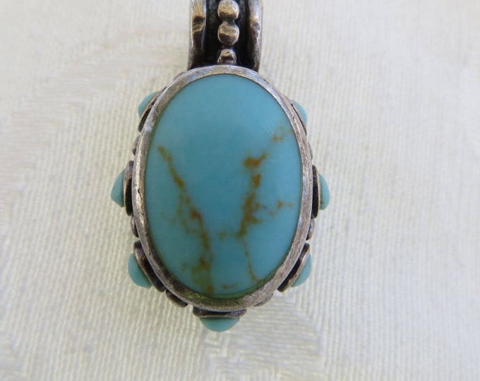 Sterling Silver Turquoise Pendant, Bali Style Vintage Pendant, Balinese Sterling Silver