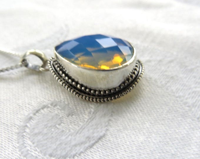 Fire Opalite Necklace, Sterling Silver Opal Pendant, 18" Sterling Chain, Bali Style Jewelry