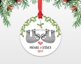 Personalized Christmas Ornament Sloth Couple Wedding Christmas Ornaments Engagement Ornament Married Engaged Ornament Christmas Decoration