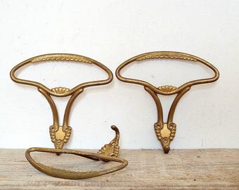 TOWEL HOOK - art nouveau coat hanger, wall hook, antique brass rack supply, recycled hardware, brassware, recycled supplies