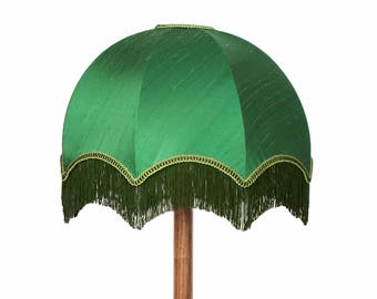 Larch Green Silk Tiffany Lampshade – 20″ | Traditional Floor Lamp Shade | Hand-stitched Dome Tassel Lamp Shade