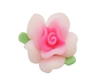 set of 10 light pink flowers made of clay polymer, 1.5 cm