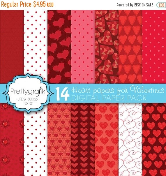80% OFF SALE 14 valentine heart digital paper, commercial use, scrapbook papers, background - PS589 Il_570xn