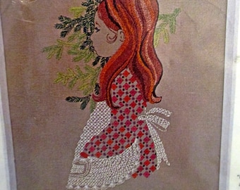 Vtg Crewel Embroidery Kit " Sweet Miss" Bucilla 18" x21" for framing.