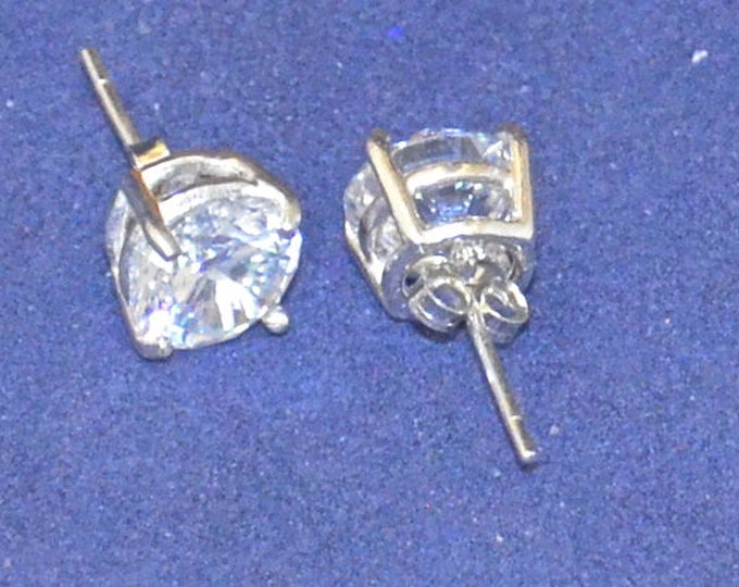 White Zircon Studs, Large 9mm Round, Natural, Set in Sterling Silver E1109