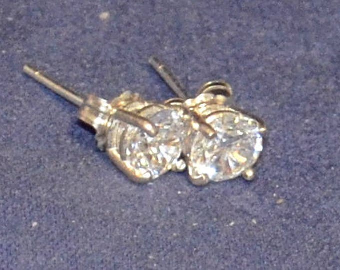 SALE White Zircon Stud Earrings, 7x5mm Oval, Natural, Set in Sterling Silver E1117