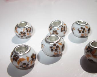 4 round beads 14 mm (PV23) floral porcelain