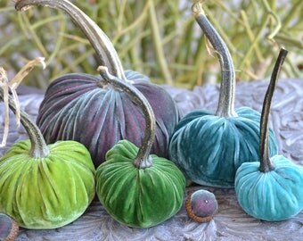 Rainforest Silk Velvet Pumpkins and Acorns with Real Pumpkin Stems