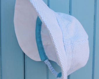 Hat Cap cotton checkered blue and white - head circumference between 42 and 45 cm