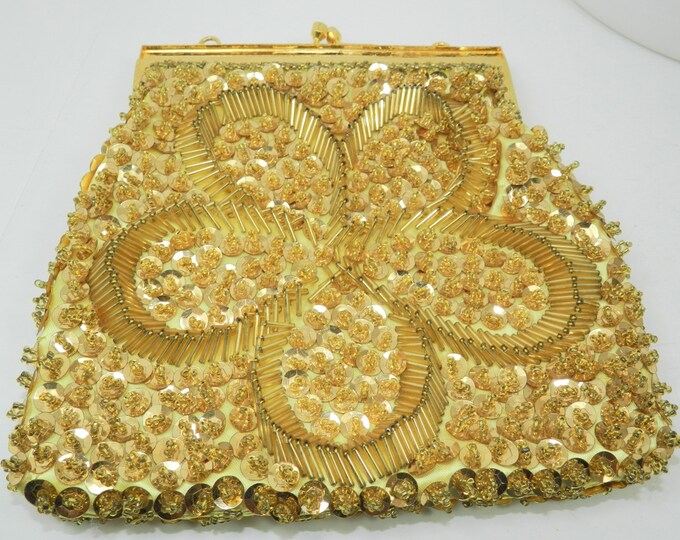 Vintage gold seed beaded evening bag purse gold beaded formal evening bag unique rare design formal wear accessories bridal prom hong kong