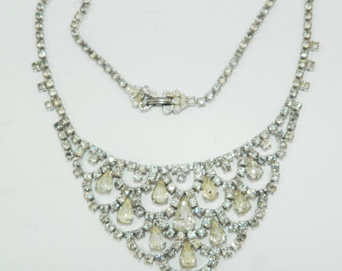 Kramer of NY 1950s Rhinestone Glass Necklace Costume Jewelry Bridal Necklace Vintage Wedding Gift for Her New York Fashion Bib Necklace