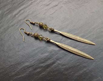 "Jenya" swarovski crystal Tupis and 8cm long brass earrings