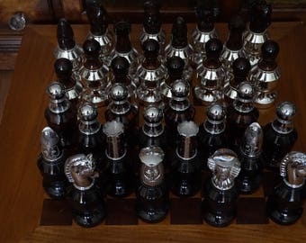 Vintage, 32 Piece Avon Chess Set with Footed Wood Playing Board
