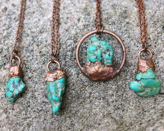 Raw Turquoise Necklace- Earthy Turquoise Copper Necklace