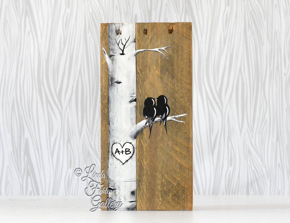 Love Birds Art Rustic Wood Signs Reclaimed Wood Art Birch Tree