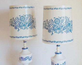 Table Lamp Pair, Lamps Vintage, Bedroom Lamps, Pair Of Lamps, Blue And White Lamp, Nursery Lamp, Boho Lamp,Table Lamp Vintage,Table Lamp,70s