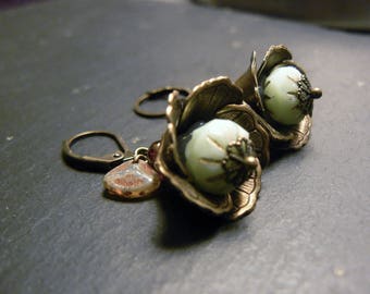 Retro turquoise brass Flower Earrings