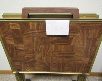 Set of 4 TV Trays with Storage Rack * folding table trays* Wood grain patchwork Design * Set # 4** TV table