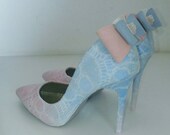 Ladies skull shoes, skull lace shoes, ivory lace, skull lace, alternative wedding, wedding shoes,blue & pink shoes, high heel shoes.