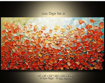 Summer Sale Poppy Dream Abstract Flowers Painting, Original Painting Modern Textured Palette Knife by Lana Guise
