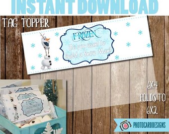 Frozen Build a Snowman Bag Topper, Birthday Printable, Birthday Tag, Build a Snowman, Frozen Party Favor, Tag, PDF, Treat Bag, Bag Topper