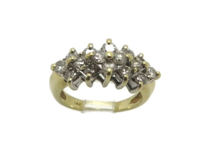 14K Gold Diamond Anniversary Ring, Vintage Multi-Stone Dinner Ring, Wedding Ring, Size 4