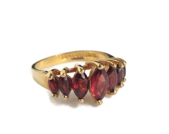Garnet Ring, Vintage 14k HGE LIND Faux Garnet Ring, Multi-Stone Ring, Size 7, Gift for Her