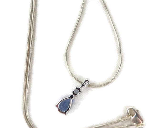 Blue Topaz Pendant Necklace, Vintage Sterling Silver Pear Shaped Drop Pendant Necklace