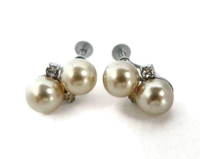 Faux Pearl Earrings - Vintage Japan Pearl & Rhinestone Earrings, Silver Tone Screwback Earrings, Gift for Her, Gift Box Faux Pearl Earrings - Vintage Japan Pearl & Rhinestone Earrings, Silver Tone Screwback Earrings, Gift for Her, Gift Box