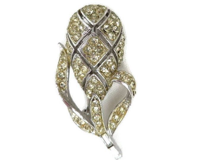 Rhinestone Floral Pin - Vintage Silver Tone Pineapple Style Brooch