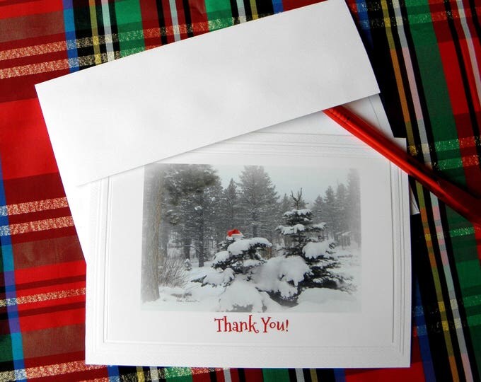 HOLIDAY THANK YOU Card featuring an Elusive Santa in a Snowstorm with Coordinating Envelope