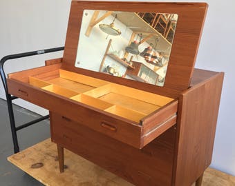 Vintage Danish Modern Teak Vanity / Low Dresser - Free NYC Delivery!