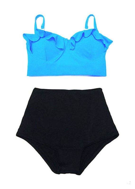 Light Blue Underwire Top and Black High Waisted Waist