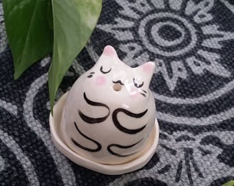 Cat ceramic incense burner