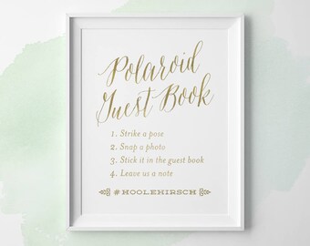 PRINTABLE Wedding Signs, Polaroid Guest Book Sign with Hashtag, Gold Wedding Photo Guestbook Sign, Wedding Hashtag Sign 5x7 8x10 11x14 WS1GP