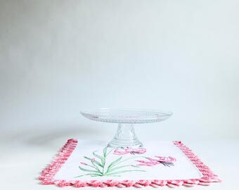Vintage 12 inch Glass Cake Stand Wedding Cake Stand Glass Pedestal Glass Plate Cottage Chic Cake Stand Wedding Table Cake Plate