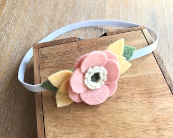 Felt flower headband, simple headband, baby headband, flower crown, photo prop, felt flowers, hair accessory