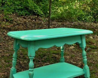 Aqua Side Table / Turquoise Side Table / Colonial Side Table / End Table / Nightstand / Hand Painted Furniture