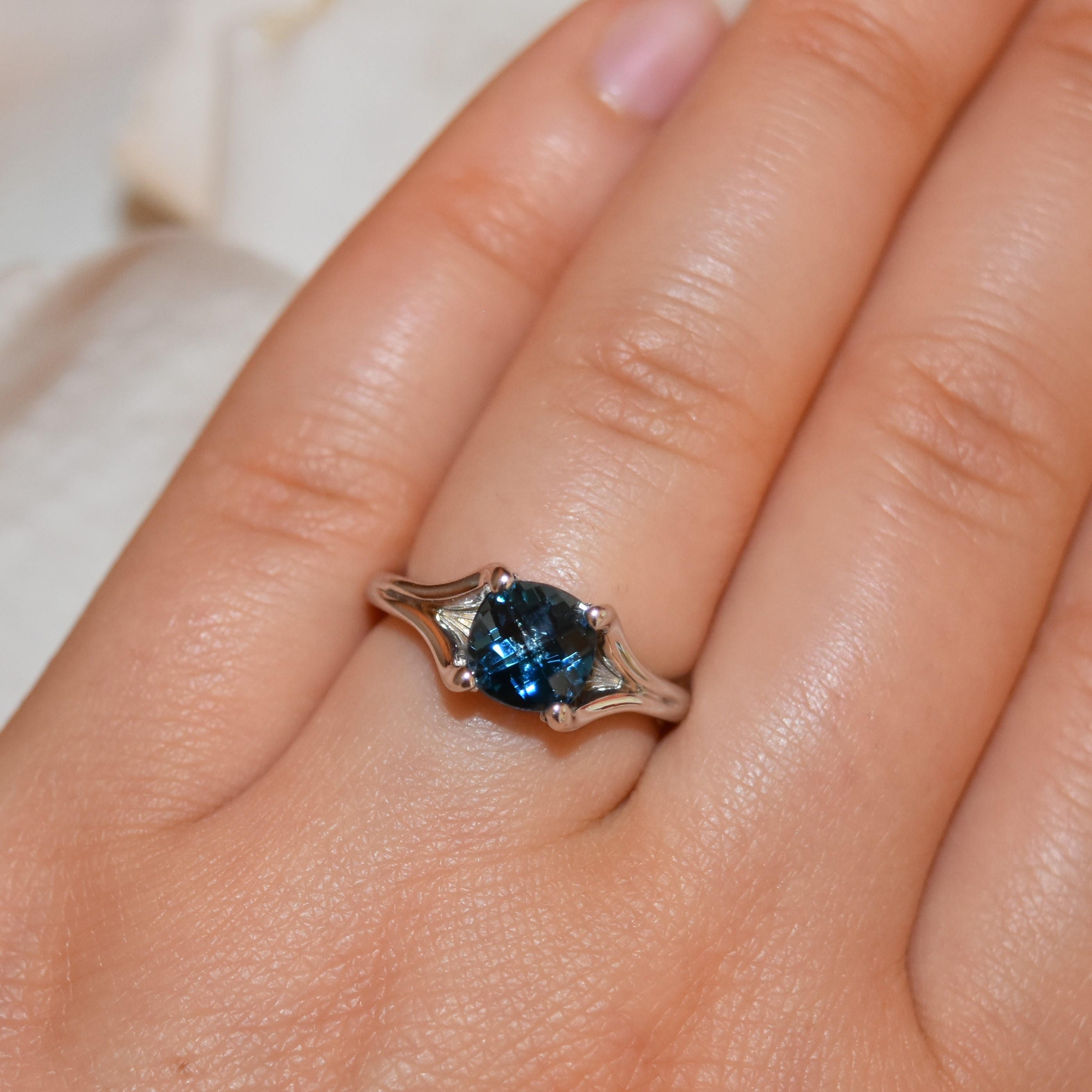 Engagement Ring Angel Wings London Blue Topaz Stone Ring