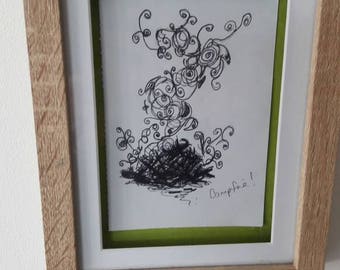 Ink drawing, illustration. Bohemian campfire drawing. Original ink sketch. Originally artwork. Artists sketch. Campfire picture, ink and pen