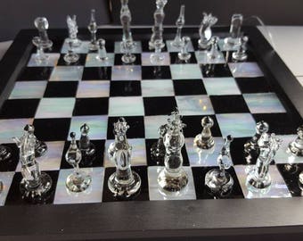 hand made, lampworked glass, chess set, unique glass art