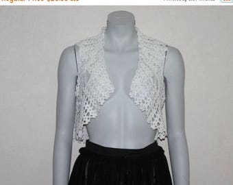 ON SALE Romantic White Crocheted Womens Vest Wedding Lace Bolero Crochet Shrug Sleeveless Summer Top Small to Medium Size